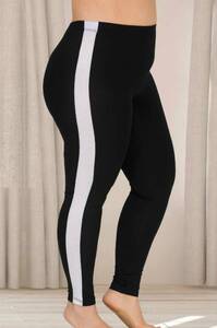 Lady - Siyah Büyük Beden Beyaz Şeritli Tayt