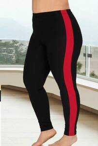 Lady - Siyah Büyük Beden Kırmızı Şeritli Tayt