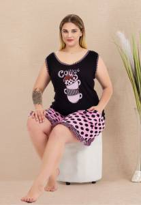 Lady - Siyah Büyük Beden Puantiyeli Şort Takımı (1)