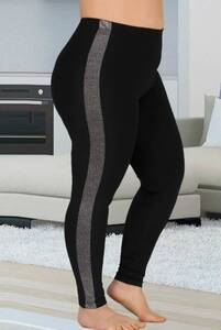 Lady - Siyah Büyük Beden Şık Yan Şeritli Tayt