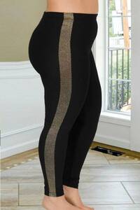 Lady - Siyah Büyük Beden Yan Şeritli Şık Tayt