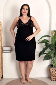 Lady - Siyah Çiçek Desenli Viskon Kumaş Lüks Gecelik Sabahlık Takımı (1)