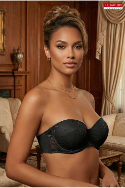 Siyah Dantelli Straplez Push Up Destekli Sütyen