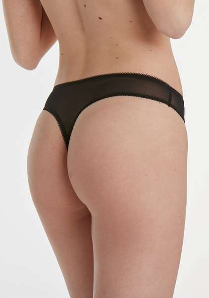 Siyah Dantelli Transparan String Külot