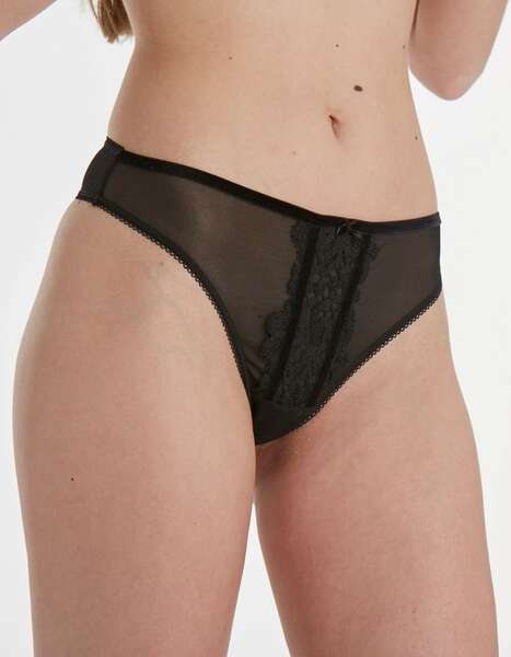 Siyah Dantelli Transparan String Külot