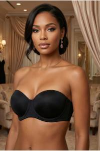Le Jardin - Siyah Destekli Push Up Straplez Sütyen