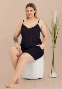 Lady - Siyah İnce Askılı Büyük Beden Şort Takımı (1)