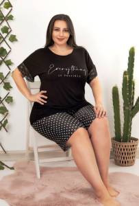 Lady - Siyah Kısa Kollu Büyük Beden Şortlu Takım (1)