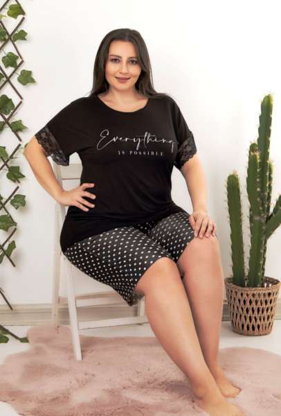 Siyah Kısa Kollu Büyük Beden Şortlu Takım