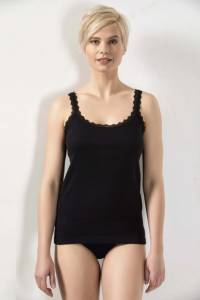 Öztaş - Siyah Pamuklu Dantel Askılı Ribana Kadın Atlet