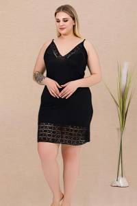 Lady - Siyah Pembe Çizgili Sabahlklı Büyük Beden Gecelik Takımı (1)