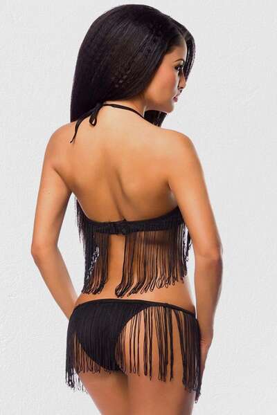 Siyah Püsküllü Seksi Babydoll Gecelik