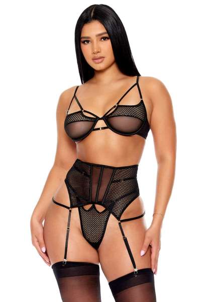 Siyah Seksi Fantezi Dantel Jartiyerli Mayokini Body