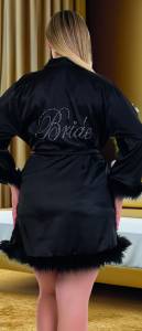 Siyah Tüylü Bride Büyük Beden Sabahlık - Thumbnail