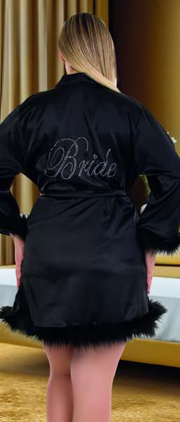 Lady - Siyah Tüylü Bride Büyük Beden Sabahlık (1)
