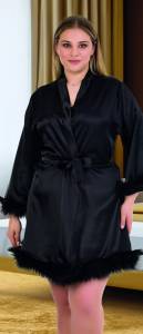 Siyah Tüylü Bride Büyük Beden Sabahlık - Thumbnail