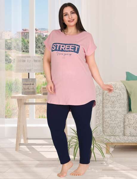 Street Büyük Beden Lacivert Kadın Pijama Takımı