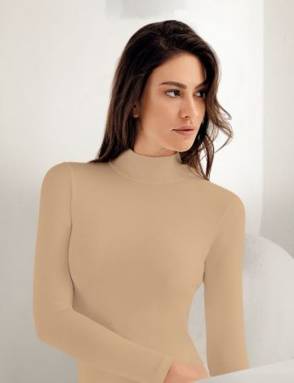 Q-EN - Ten Rengi Bambu Balıkçı Yaka Uzun Kollu Body Atlet