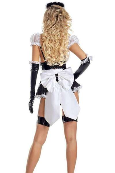 Vinly Deri Dantelli Fantazi Hizmetçi Kız Kostümü