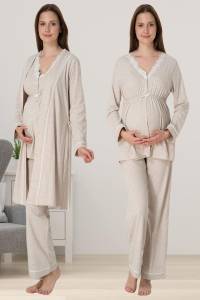 Effortt - Vizon Dantel Detaylı Sabahlıklı Hamile Lohusa Pijama Takımı_Kopya(1)_Kopya(1)