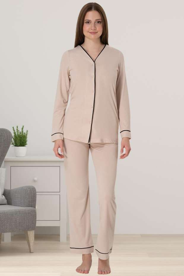 Vizon Hamile Lohusa Önden Düğmeli Pijama Takımı