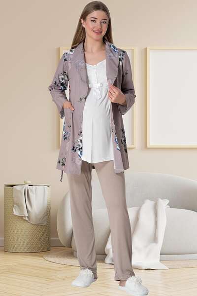 Mecit Pijama - Vizon Hamile Lohusa Sabahlıklı Gecelik Takımı