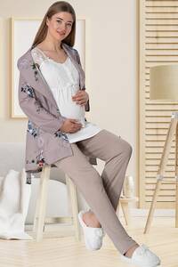 Mecit Pijama - Vizon Hamile Lohusa Sabahlıklı Gecelik Takımı (1)