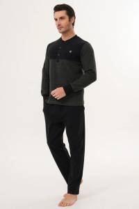 Yeşil-Siyah Selanik Kumaş Kışlık Erkek Pijama Takımı - Thumbnail
