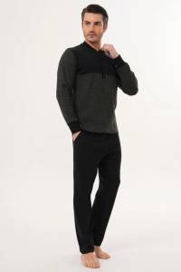 Yeşil-Siyah Selanik Kumaş Kışlık Erkek Pijama Takımı - Thumbnail