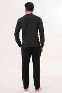 Yeşil-Siyah Selanik Kumaş Kışlık Erkek Pijama Takımı - Thumbnail