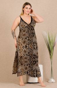Lady - Yılan Desenli Yırtmaçlı Büyük Beden Elbise Gecelik