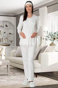 Zarif Dantel İşlemeli Hamile Pijama Takımı - Thumbnail