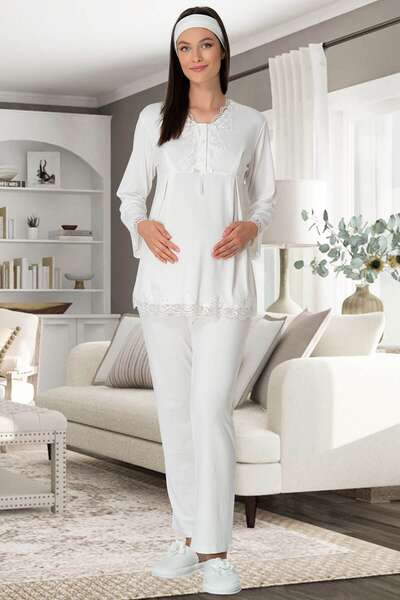 Zarif Dantel İşlemeli Hamile Pijama Takımı