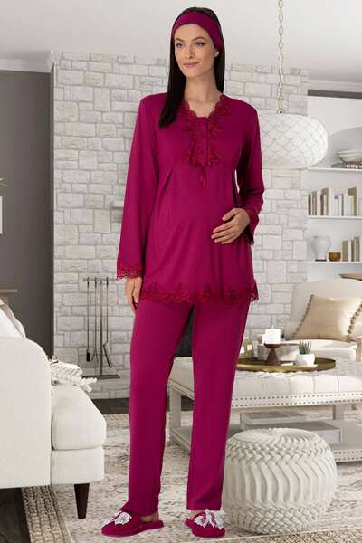 Zarif Dantel İşlemeli Hamile Pijama Takımı