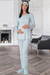 Zarif Dantel İşlemeli Hamile Pijama Takımı - Thumbnail