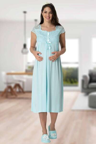 Zarif Dantelli Kısa Kollu Hamile Lohusa Gecelik