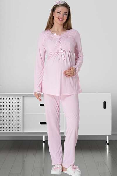 Zarif İşlemeli Hamile Lohusa Pijama Takımı