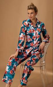 Nurteks - Saten Önden Düğmeli Kadın Pijama Takımı